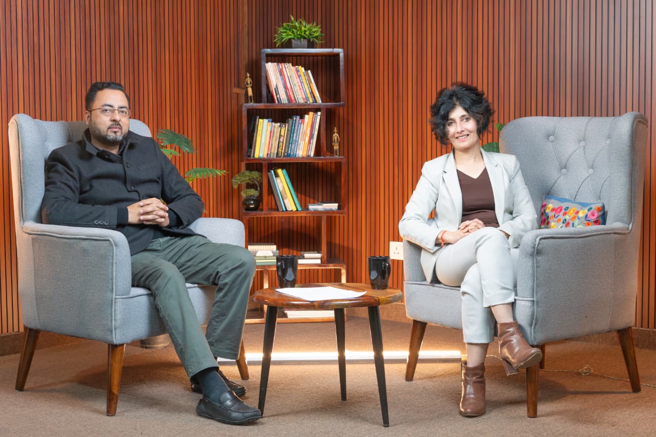 Seema Bassi on the Startup Caffe podcast set